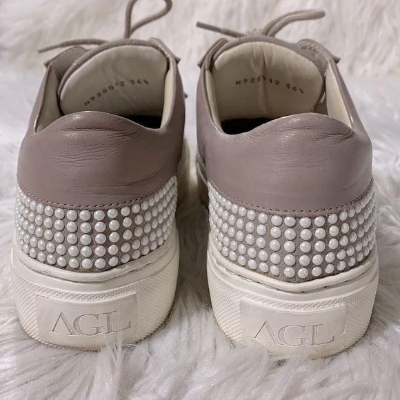 AGL Attilio Giust Leombruni pearl embellished sneakers supple leather size 36.5 - Picture 4 of 12